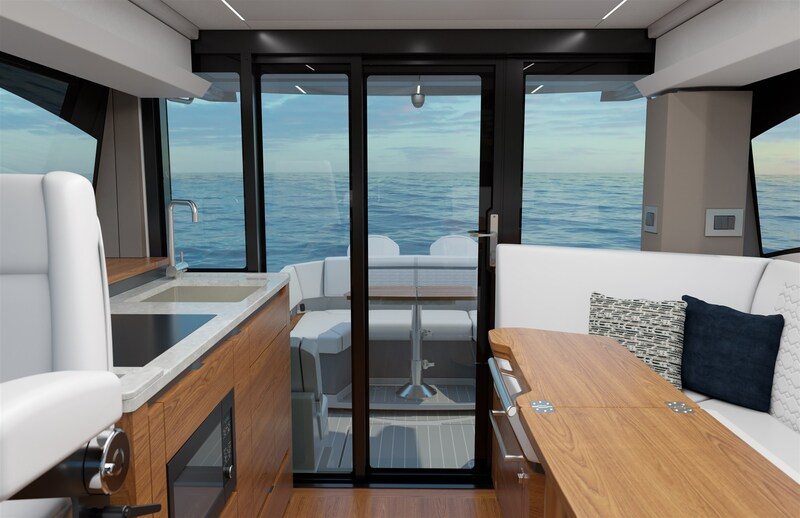 43le-rendering-interior-Salon with Doors Closed Tiara Yachts 43 LE